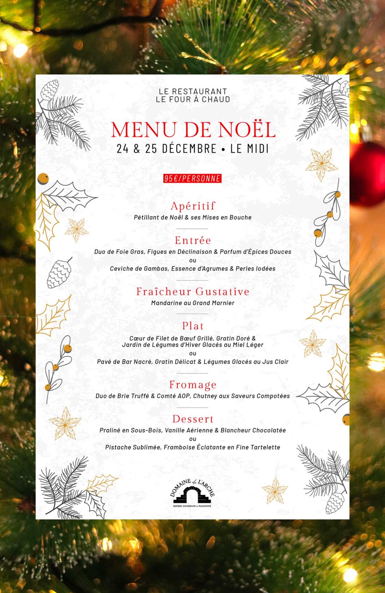Menu-repas-de-Noel-2025-Restaurant-Le-Four-Chaud-24-25-decembre-2025-Domaine-de-l-Arche